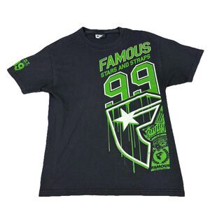 Vintage Y2K Famous Stars and Straps T-Shirt Large Black Green 99 Shield DTDT